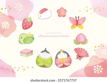 Cute Hinamatsuri background material with watercolor touch