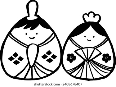 Cute Hinamatsuri monochrome coloring book hand-drawn illustration material