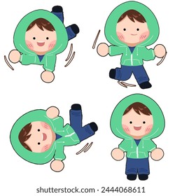 Danza linda del hip hop Chibi con el abrigo verde feliz