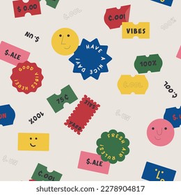 Cute Hippie Sticker Seamless pattern