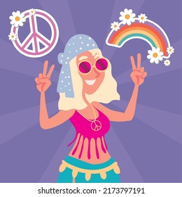 cute hippie woman peace and love