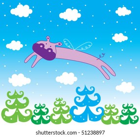 cute hippo angel in the christmas day