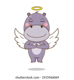 Cute hippo as an angel mascot vector design illustration