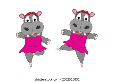 cute hippo animal cartoon ballerina