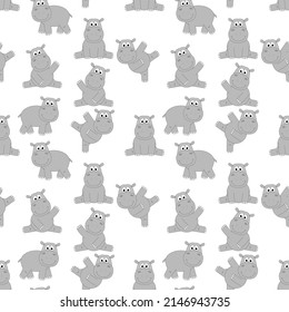 cute hippo animal cartoon pattern
