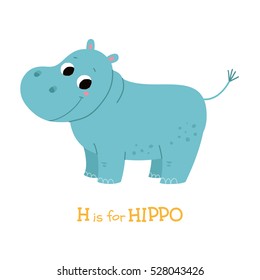 Cute hippo baby. Cartoon vector hand drawn eps 10 illustration isolated on white background.