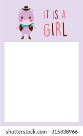 cute hippo it is a baby girl announcement card