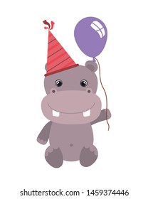 cute hippo with balloon helium