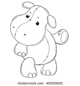 Cute Hippo. Black outline for coloring book. Vector contour.
