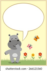 Cute hippo with bubble speech, box for your text