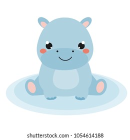 Cute hippo. Cartoon baby hippopotamus. African animal. Kawaii style. vector illustration. Isolated clip art