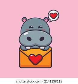 cute hippo cartoon character with love message