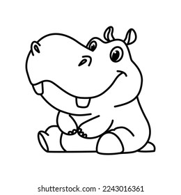 Cute hippo cartoon characters vector illustration. For kids coloring book.