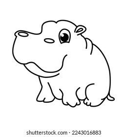 Cute hippo Zeichentrickfiguren Vektorgrafik. Für Kinder Farbbuch.