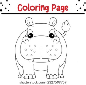 Cute Hippo cartoon coloring page illustration vector. Wild animal coloring pages for kids