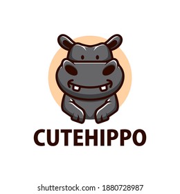 cute hippo cartoon logo vector icon illustration