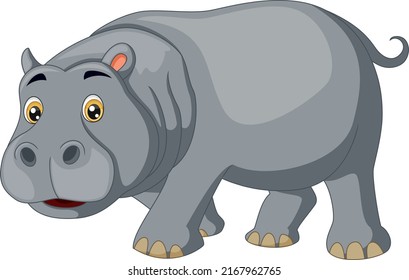 Cute hippo cartoon on white background