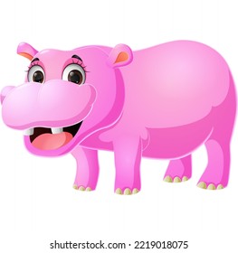 Cute hippo cartoon on white background