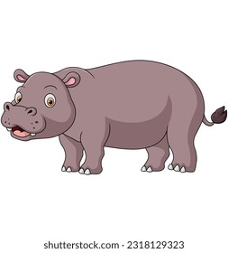 Cute hippo cartoon on white background