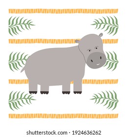 Cute hippo in cartoon style. Vector illustration