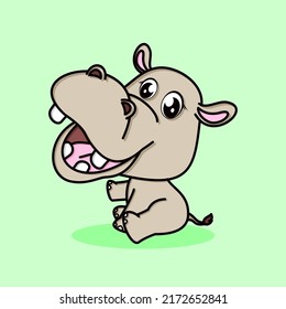 Cute vector de caricatura de hipopótamo. estilo de dibujos animados planos. concepto de icono de naturaleza animal aislado
