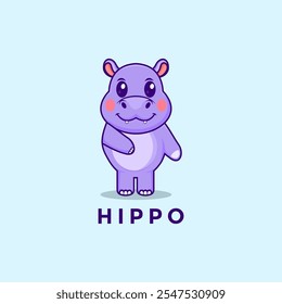 Ícone bonito do logotipo do vetor do desenho animado do Hippo, bonitinho ícone do desenho animado do bebê hipopótamo logo modelo do vetor