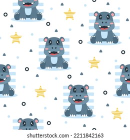 Cute hippo cartoon vector pattern design concepts.