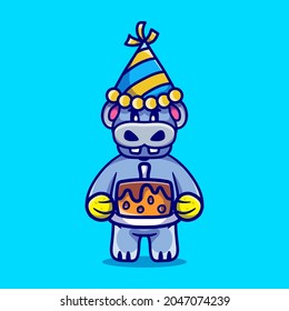cute hippo celebrating happy new year or birthday, suitable for t-shirt or mascot design etc. about happy new year or birthday