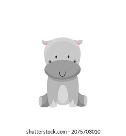 Cute hippo character for kids print concept. Kawaii style. Children illustration with Baby brown bear forest animal. Cartoon vector isolated on white background 