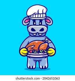 cute hippo chef celebrating thanksgiving, suitable for thanksgiving event t-shirt design with cute animals