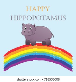 Cute Hippo for child illustration. Vector hippopotamus for funny zoo.  Vector wildlife illustrations.