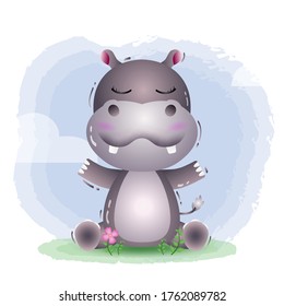 cute hippo in the children's style. cute cartoon hippopotamus vector illustration