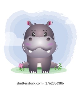 cute hippo in the children's style. cute cartoon hippopotamus vector illustration