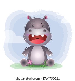 cute hippo in the children's style. cute cartoon hippopotamus vector illustration