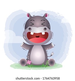 cute hippo in the children's style. cute cartoon hippopotamus vector illustration