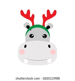 cute hippo christmas animal character illustration