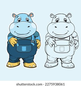 cute hippo, hippo with clothes