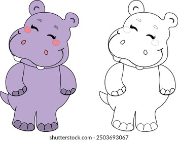 cute hippo coloring book for children