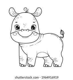 Cute hippo for coloring book.Line art design for kids coloring page. Coloring page outline of cartoon hippo.