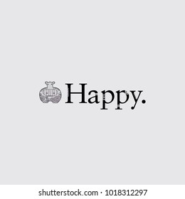 Cute hippo with crazy patterns next to the word happy on a grey background vector illustration.