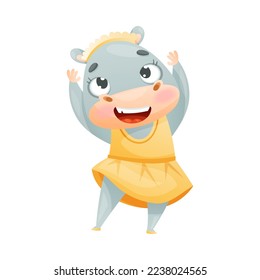 Cute Hippo Dancing Ballet Wearing Yellow Skirt Vector Illustration