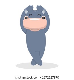 cute hippo dancing mascot cartoon