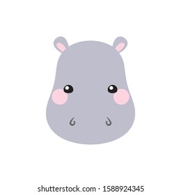 Cute hippo face. Cartoon vector illustration in flat style