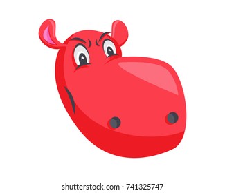 Cute Hippo Face Emoticon Emoji Expression Illustration - Angry