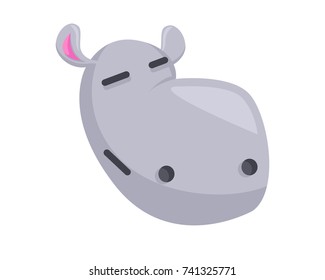Cute Hippo Face Emoticon Emoji Expression Illustration - Straight Face
