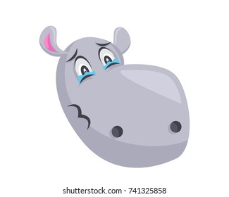 Cute Hippo Face Emoticon Emoji Expression Illustration - Sad