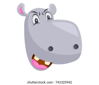 Cute Hippo Face Emoticon Emoji Expression Illustration - Laugh