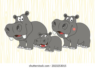 cute hippo family animal cartoon