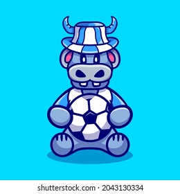 cute hippo football supporter with ball and hat, suitable for football fans t-shirt or animal icon design