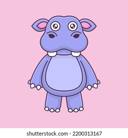 Cute hippo front facing cartoon animal vector illustration icon